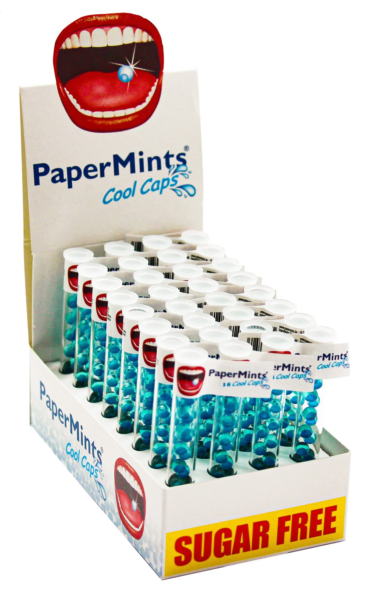 Cool Caps Display 32 Tubes(18 pearls) Papermints Shop